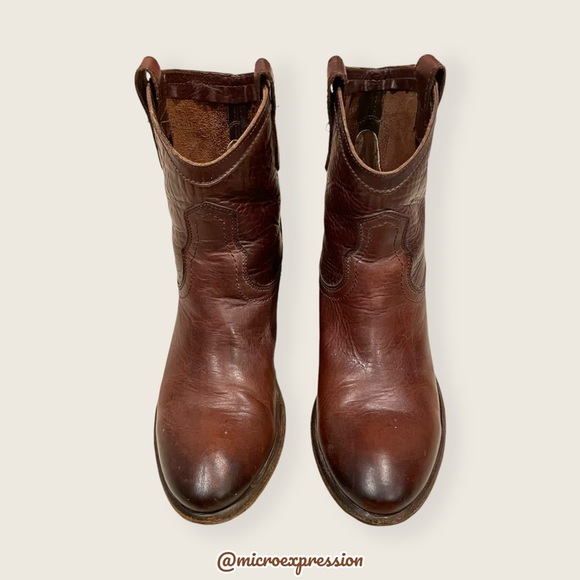 Frye Carson Pull On Brown Real Leather Western Low Heel Festival Cowgirl Boot - Picture 5 of 11